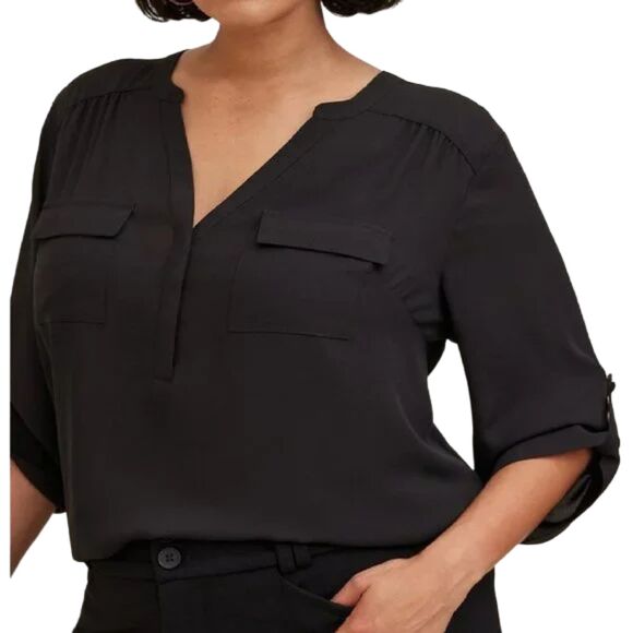 TORRID Harper Top, 3/3X, Black, Split neck, Tab Sleeves, 2 pockets - Picture 14 of 14